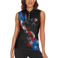 American Flag Smoke Trail Women Sleeveless Polo Shirt with Dartboard and Crossed Darts Graphic Design - Wonder Print Shop