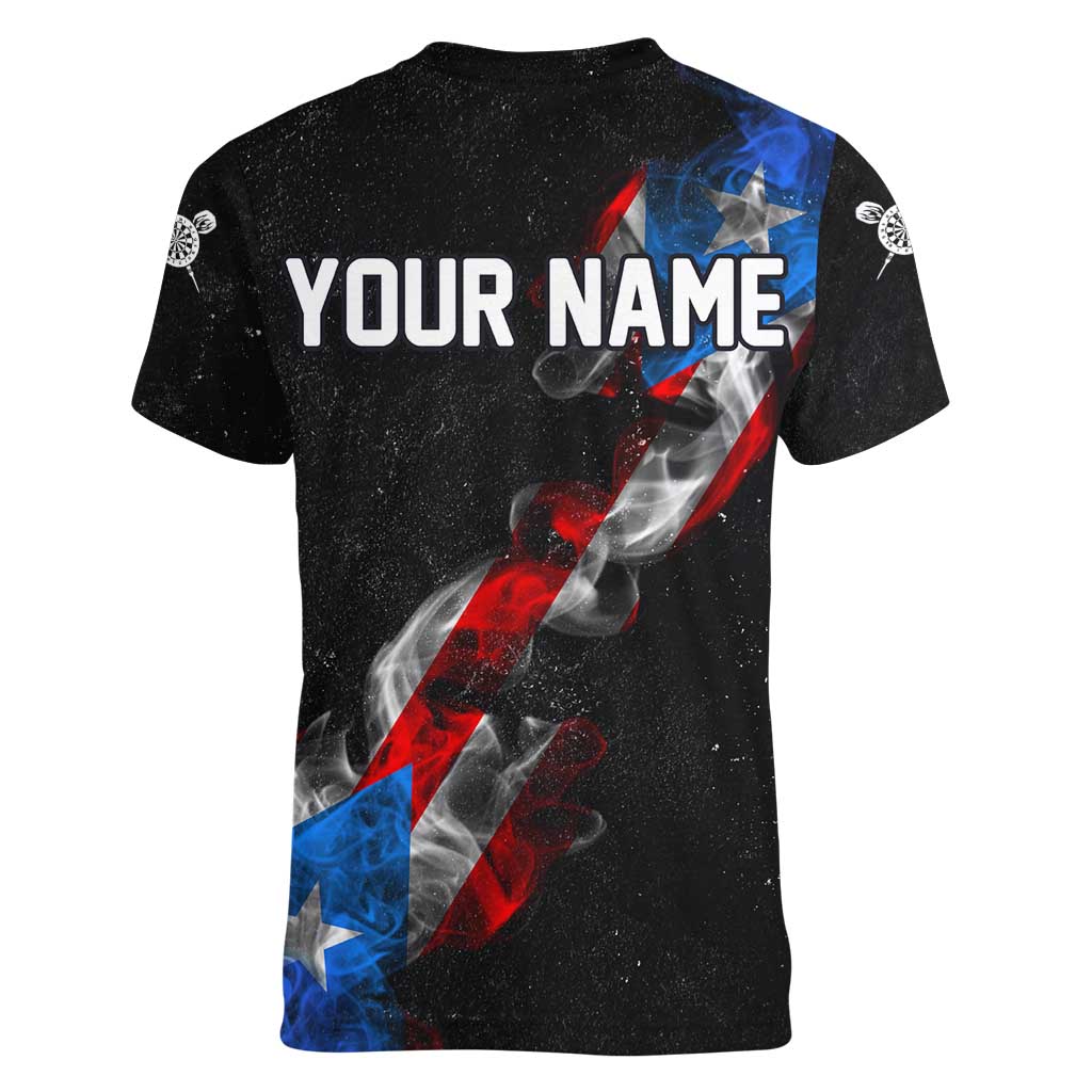 American Flag Smoke Trail Women V-Neck T-Shirt with Dartboard and Crossed Darts Graphic Design - Wonder Print Shop