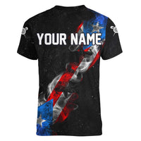 American Flag Smoke Trail Women V-Neck T-Shirt with Dartboard and Crossed Darts Graphic Design - Wonder Print Shop