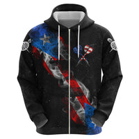 American Flag Smoke Trail Zip Hoodie with Dartboard and Crossed Darts Graphic Design - Wonder Print Shop