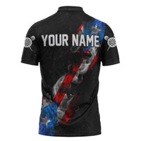 American Flag Smoke Trail Zipper Polo Shirt with Dartboard and Crossed Darts Graphic Design - Wonder Print Shop