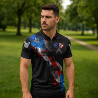 American Flag Smoke Trail Zipper Polo Shirt with Dartboard and Crossed Darts Graphic Design - Wonder Print Shop
