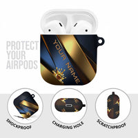 Angry Bowling Ball and Pins AirPods Case with Blue and Gold Metallic Stripe Graphic Design - Wonder Print Shop