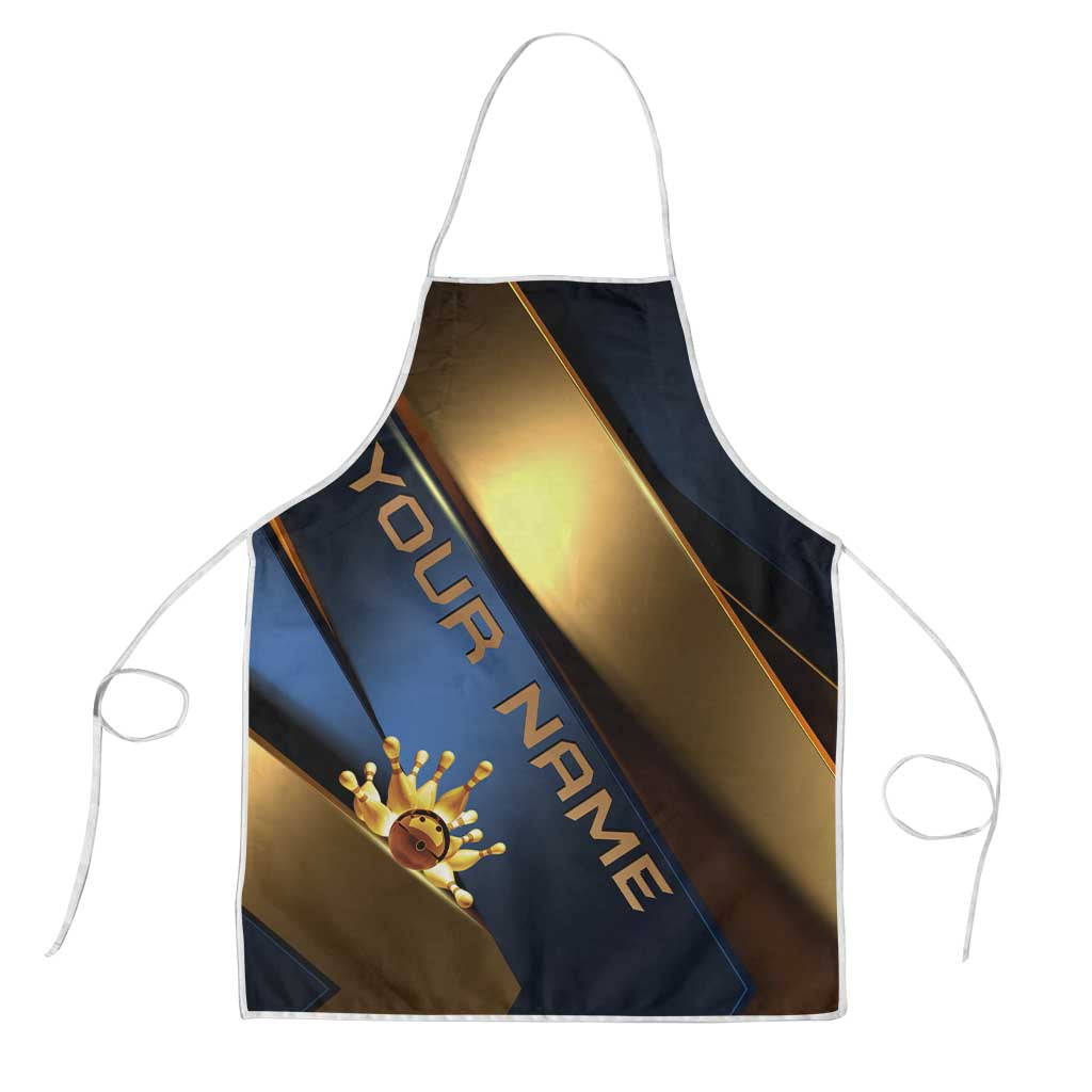 Angry Bowling Ball and Pins Apron with Blue and Gold Metallic Stripe Graphic Design - Wonder Print Shop