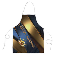 Angry Bowling Ball and Pins Apron with Blue and Gold Metallic Stripe Graphic Design - Wonder Print Shop