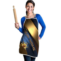 Angry Bowling Ball and Pins Apron with Blue and Gold Metallic Stripe Graphic Design - Wonder Print Shop