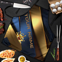 Angry Bowling Ball and Pins Apron with Blue and Gold Metallic Stripe Graphic Design - Wonder Print Shop