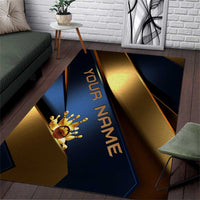 Angry Bowling Ball and Pins Area Rug with Blue and Gold Metallic Stripe Graphic Design - Wonder Print Shop