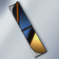 Angry Bowling Ball and Pins Auto Sun Shade with Blue and Gold Metallic Stripe Graphic Design - Wonder Print Shop