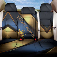 Angry Bowling Ball and Pins Back Car Seat Cover with Blue and Gold Metallic Stripe Graphic Design - Wonder Print Shop
