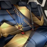 Angry Bowling Ball and Pins Back Car Seat Cover with Blue and Gold Metallic Stripe Graphic Design - Wonder Print Shop