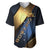Angry Bowling Ball and Pins Baseball Jersey with Blue and Gold Metallic Stripe Graphic Design - Wonder Print Shop