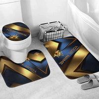Angry Bowling Ball and Pins Bathroom Set with Blue and Gold Metallic Stripe Graphic Design - Wonder Print Shop
