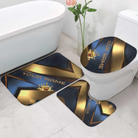 Angry Bowling Ball and Pins Bathroom Set with Blue and Gold Metallic Stripe Graphic Design - Wonder Print Shop