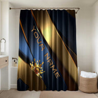 Angry Bowling Ball and Pins Bathroom Set with Blue and Gold Metallic Stripe Graphic Design - Wonder Print Shop