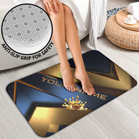 Angry Bowling Ball and Pins Bathroom Set with Blue and Gold Metallic Stripe Graphic Design - Wonder Print Shop