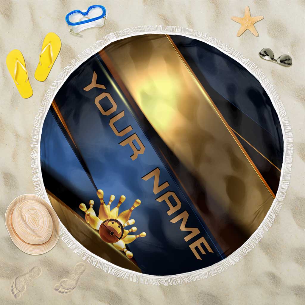 Angry Bowling Ball and Pins Beach Blanket with Blue and Gold Metallic Stripe Graphic Design - Wonder Print Shop