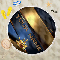 Angry Bowling Ball and Pins Beach Blanket with Blue and Gold Metallic Stripe Graphic Design - Wonder Print Shop