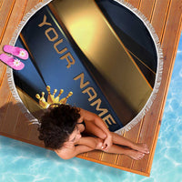 Angry Bowling Ball and Pins Beach Blanket with Blue and Gold Metallic Stripe Graphic Design - Wonder Print Shop