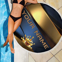 Angry Bowling Ball and Pins Beach Blanket with Blue and Gold Metallic Stripe Graphic Design - Wonder Print Shop