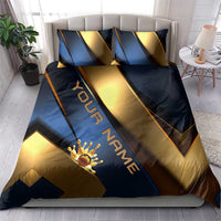 Angry Bowling Ball and Pins Bedding Set with Blue and Gold Metallic Stripe Graphic Design - Wonder Print Shop