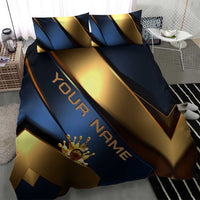 Angry Bowling Ball and Pins Bedding Set with Blue and Gold Metallic Stripe Graphic Design - Wonder Print Shop