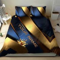 Angry Bowling Ball and Pins Bedding Set with Blue and Gold Metallic Stripe Graphic Design - Wonder Print Shop