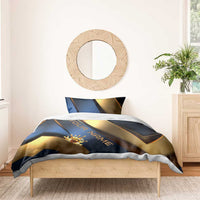 Angry Bowling Ball and Pins Bedding Set with Blue and Gold Metallic Stripe Graphic Design - Wonder Print Shop