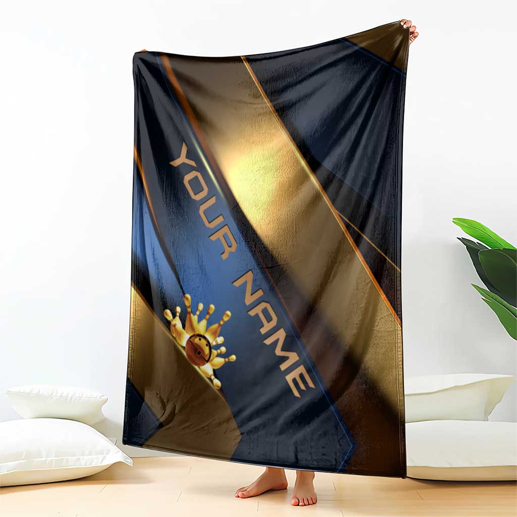 Angry Bowling Ball and Pins Blanket with Blue and Gold Metallic Stripe Graphic Design - Wonder Print Shop