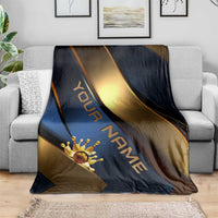Angry Bowling Ball and Pins Blanket with Blue and Gold Metallic Stripe Graphic Design - Wonder Print Shop