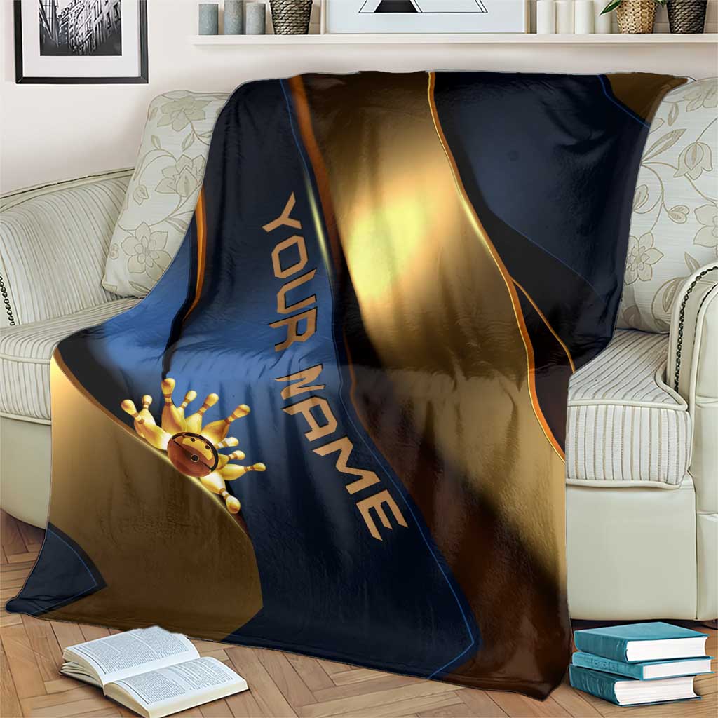Angry Bowling Ball and Pins Blanket with Blue and Gold Metallic Stripe Graphic Design - Wonder Print Shop