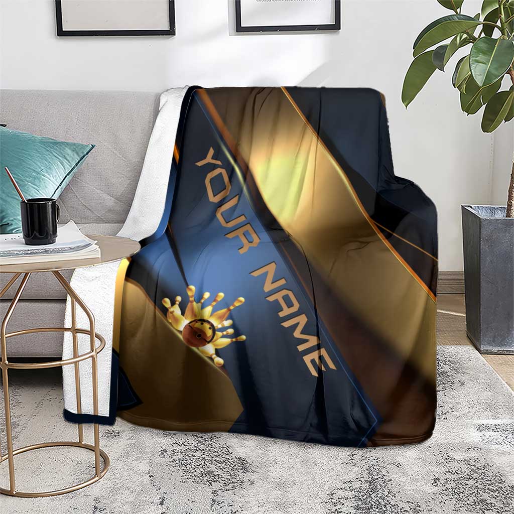 Angry Bowling Ball and Pins Blanket with Blue and Gold Metallic Stripe Graphic Design - Wonder Print Shop
