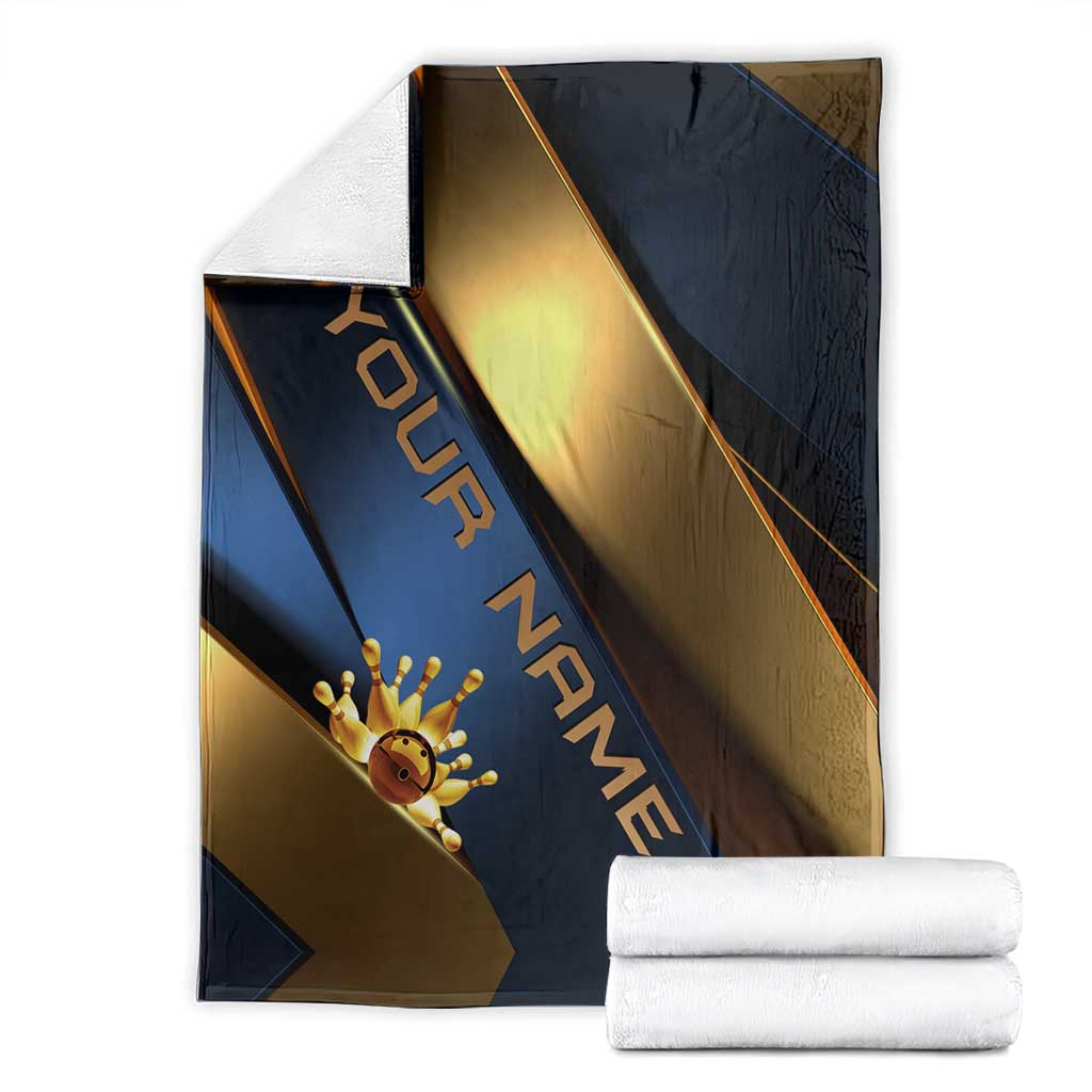 Angry Bowling Ball and Pins Blanket with Blue and Gold Metallic Stripe Graphic Design - Wonder Print Shop