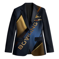 Angry Bowling Ball and Pins Blazer with Blue and Gold Metallic Stripe Graphic Design - Wonder Print Shop