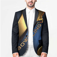 Angry Bowling Ball and Pins Blazer with Blue and Gold Metallic Stripe Graphic Design - Wonder Print Shop