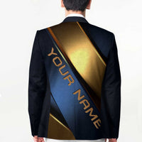 Angry Bowling Ball and Pins Blazer with Blue and Gold Metallic Stripe Graphic Design - Wonder Print Shop