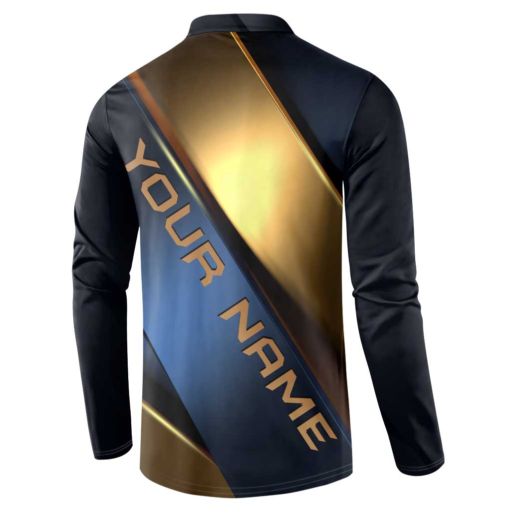 Angry Bowling Ball and Pins Button Sweatshirt with Blue and Gold Metallic Stripe Graphic Design - Wonder Print Shop