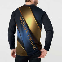 Angry Bowling Ball and Pins Button Sweatshirt with Blue and Gold Metallic Stripe Graphic Design - Wonder Print Shop