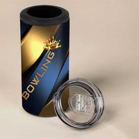 Angry Bowling Ball and Pins 4 in 1 Can Cooler Tumbler with Blue and Gold Metallic Stripe Graphic Design - Wonder Print Shop