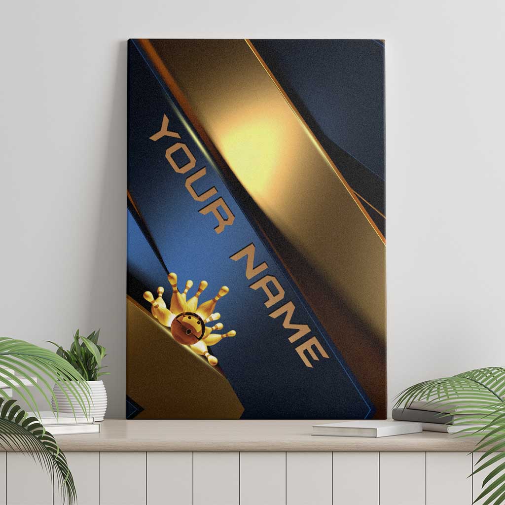 Angry Bowling Ball and Pins Canvas Wall Art with Blue and Gold Metallic Stripe Graphic Design - Wonder Print Shop