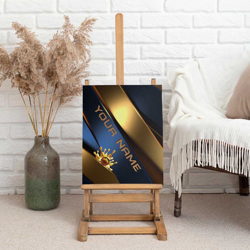 Angry Bowling Ball and Pins Canvas Wall Art with Blue and Gold Metallic Stripe Graphic Design - Wonder Print Shop