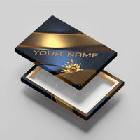 Angry Bowling Ball and Pins Canvas Wall Art with Blue and Gold Metallic Stripe Graphic Design - Wonder Print Shop