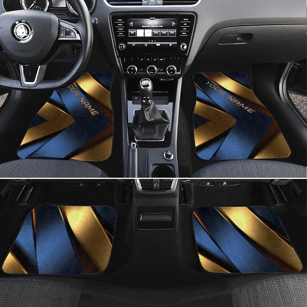 Angry Bowling Ball and Pins Car Mats with Blue and Gold Metallic Stripe Graphic Design - Wonder Print Shop