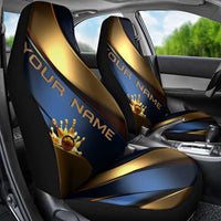 Angry Bowling Ball and Pins Car Seat Cover with Blue and Gold Metallic Stripe Graphic Design - Wonder Print Shop