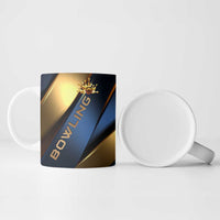 Angry Bowling Ball and Pins Ceramic Mug with Blue and Gold Metallic Stripe Graphic Design - Wonder Print Shop