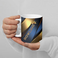 Angry Bowling Ball and Pins Ceramic Mug with Blue and Gold Metallic Stripe Graphic Design - Wonder Print Shop