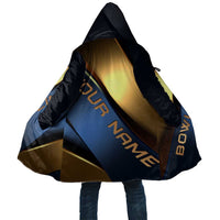 Angry Bowling Ball and Pins Cloak with Blue and Gold Metallic Stripe Graphic Design - Wonder Print Shop