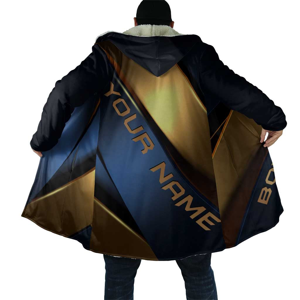 Angry Bowling Ball and Pins Cloak with Blue and Gold Metallic Stripe Graphic Design - Wonder Print Shop