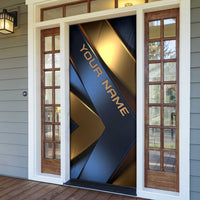 Angry Bowling Ball and Pins Door Cover with Blue and Gold Metallic Stripe Graphic Design - Wonder Print Shop