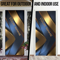 Angry Bowling Ball and Pins Door Cover with Blue and Gold Metallic Stripe Graphic Design - Wonder Print Shop